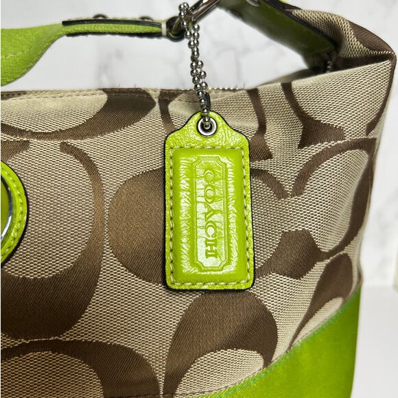 Coach Signature Stripe Khaki and Like Purse - Picture 3 of 13